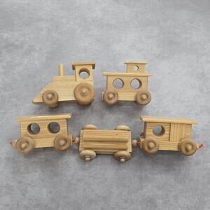 Wooden Hand Crafted At The‎ Maine State Prison Train Set Five Trains Toys